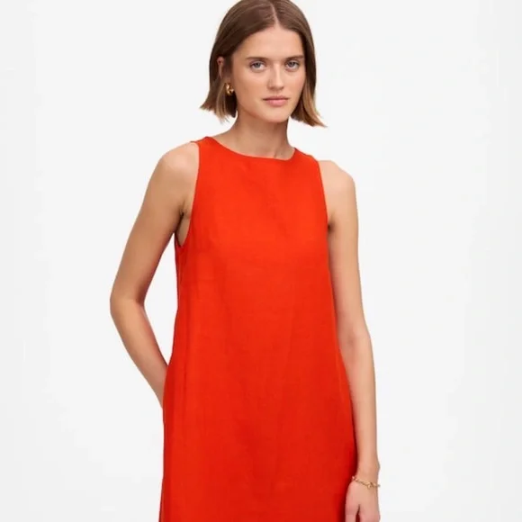 nwt madewell mini shift Sleeveless Red Dress linen bright flame small - Picture 7 of 13